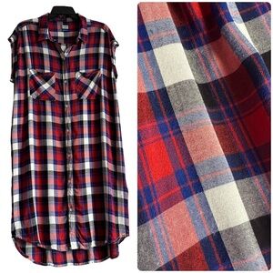 KAVU Dress True Outdoor Wear plaid button-down sleeveless shirt dress size L
